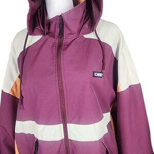 OBEY Womens Hooded Parquet Nylon Windbreaker Jacket In Plum Size L